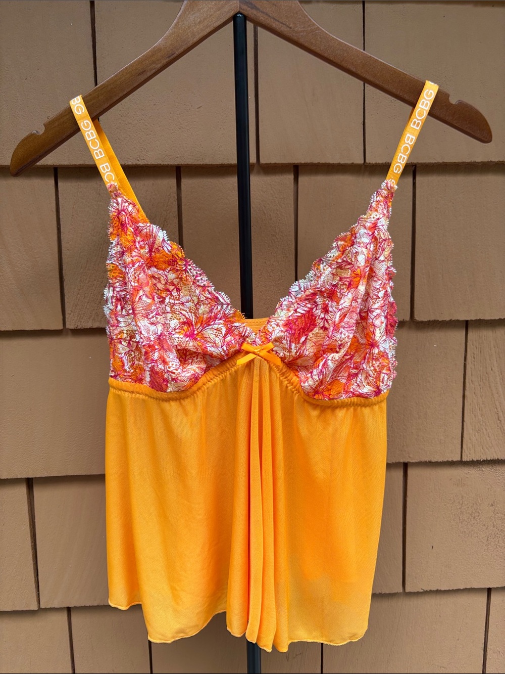 BCBG | Orange Baby Doll Elegant Floral Chic Mesh Lace Lingerie Top | Size 2X
